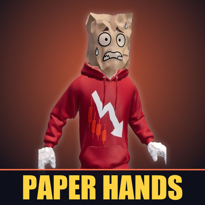 Paper Hands, a nervous figure with a paper bag over their head and a red hoodie